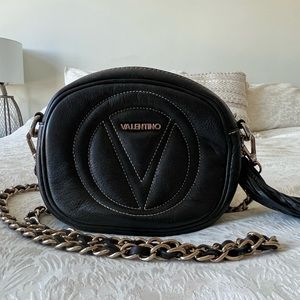 Valentino Black Leather Tassel Cross Body with Gold Hardware